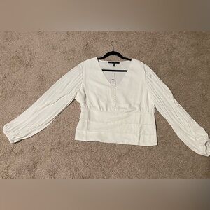 White House Black Market Cream V-Neck Blouse